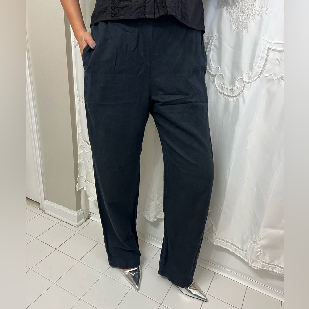 Eskandar Linen Blend Pants with pockets and elastic waist—Size 2